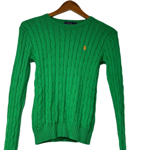Polo Ralph Lauren Tops - Polo Ralph Lauren Woman’s green cableknit cotton crewneck sweater s logo classic